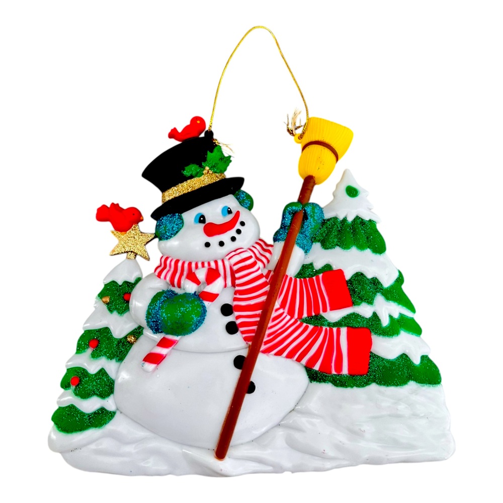 Vintage Snowman Blow Mold Glittery Tree Christmas Decoration